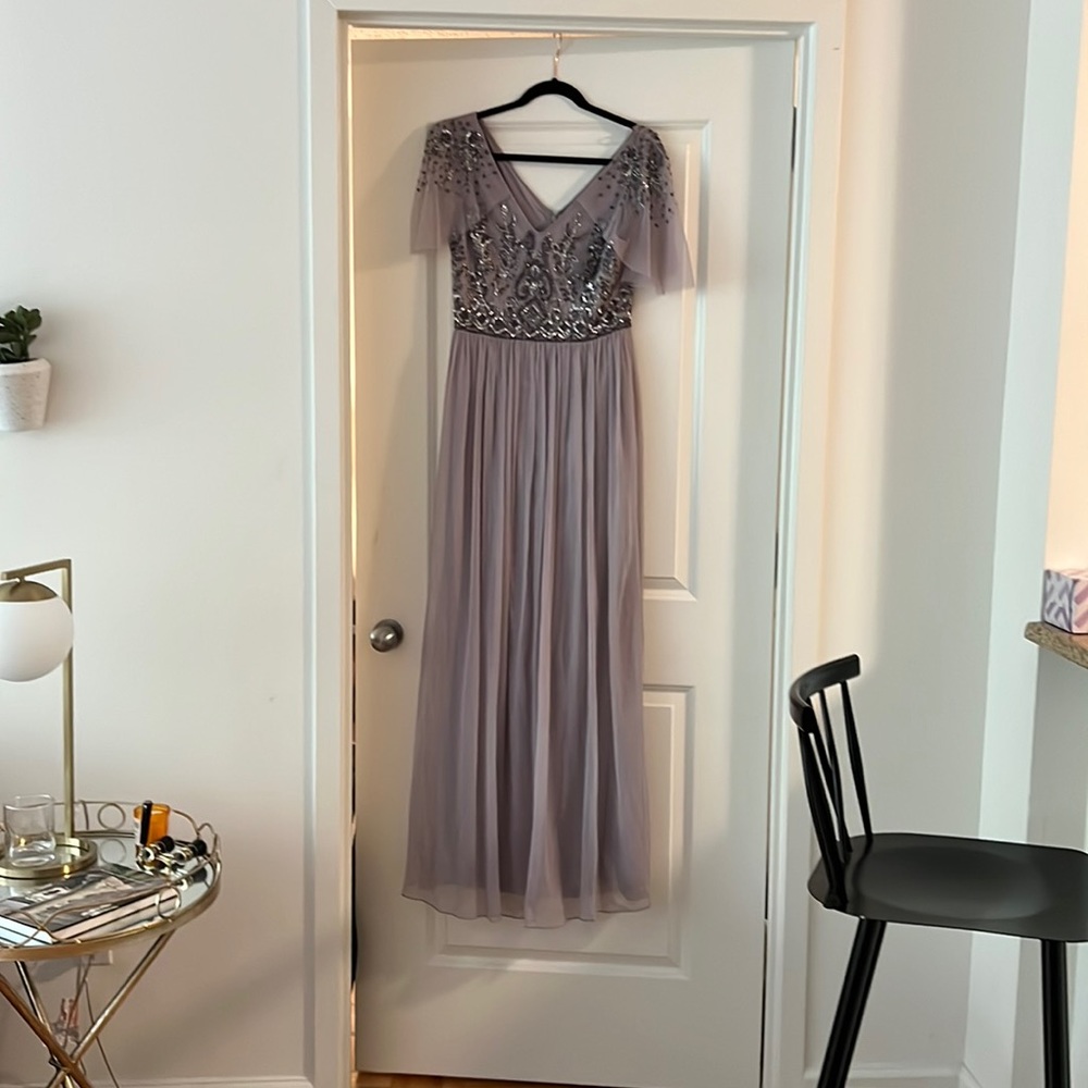 Adrianna Papell Bead Bodice Long Chiffon dress.